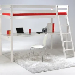 Lit mezzanine ASPEN 90x190 + 1 sommier + bureau / Blanc><noscript><img width=