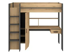 Lit mezzanine avec bureau et armoire - 90 x 200 cm - Coloris : Chêne et anthracite + matelas - AUCKLAND><noscript><img width=
