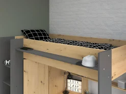 Vente-unique Lit mezzanine avec bureau et armoire - 90 x 200 cm - Coloris : Naturel et anthracite - AUCKLAND* Lit Mezzanine