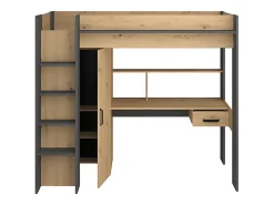 Vente-unique Lit mezzanine avec bureau et armoire - 90 x 200 cm - Coloris : Naturel et anthracite - AUCKLAND* Lit Mezzanine