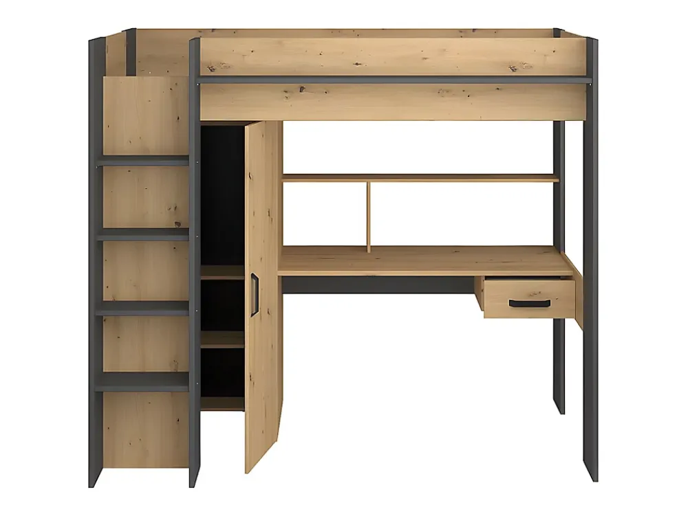 Vente-unique Lit mezzanine avec bureau et armoire - 90 x 200 cm - Coloris : Naturel et anthracite - AUCKLAND* Lit Mezzanine