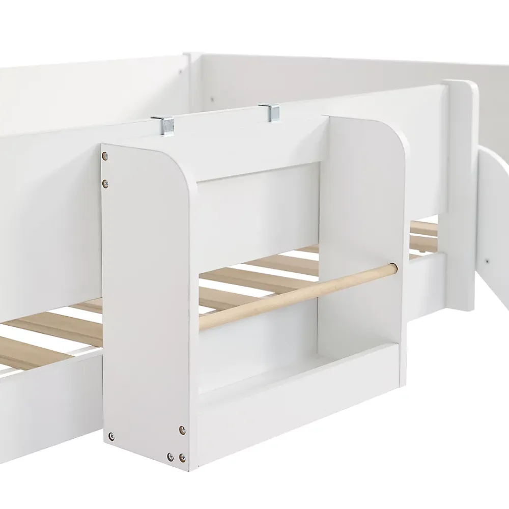 Simple Life Lit mezzanine avec toboggan, échelle droite à 3 marches, étagère amovible, MDF et pin, blanc naturel, 90x200cm*Enfant Lit Enfant