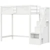 Redom Lit mezzanine bois massif 90 par 200 cm porte securite fenetre escalier interchangeable gauche droite blanc* Lit Avec Rangement