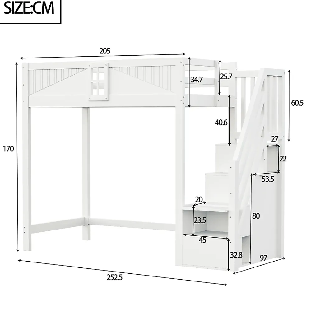 Redom Lit mezzanine bois massif 90 par 200 cm porte securite fenetre escalier interchangeable gauche droite blanc* Lit Avec Rangement