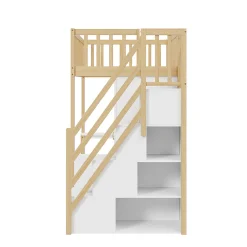 Lit Mezzanine Bois 90x200 cm avec Armoire, Bureau et Escalier de Rangement, Lit Multifonction Blanc - Bois Naturel><noscript><img width=