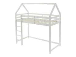 Vente-unique Lit mezzanine cabane 90 x 190 cm - Pin massif - Blanc - TARZIA*Enfant Lit Enfant