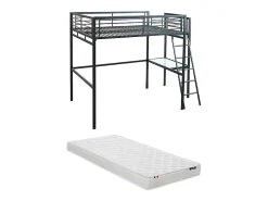 Vente-unique Lit mezzanine CASUAL II - 140 x 190 cm - plateforme bureau - Anthracite + matelas* Lit Mezzanine