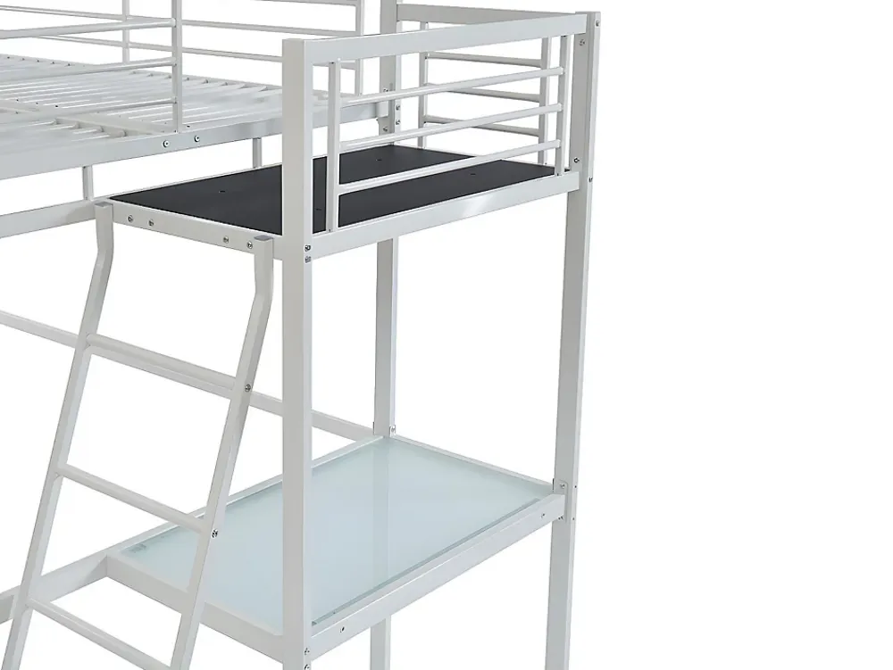 Vente-unique Lit mezzanine CASUAL II - 140 x 190 cm - plateforme bureau - Blanc + matelas* Lit Mezzanine