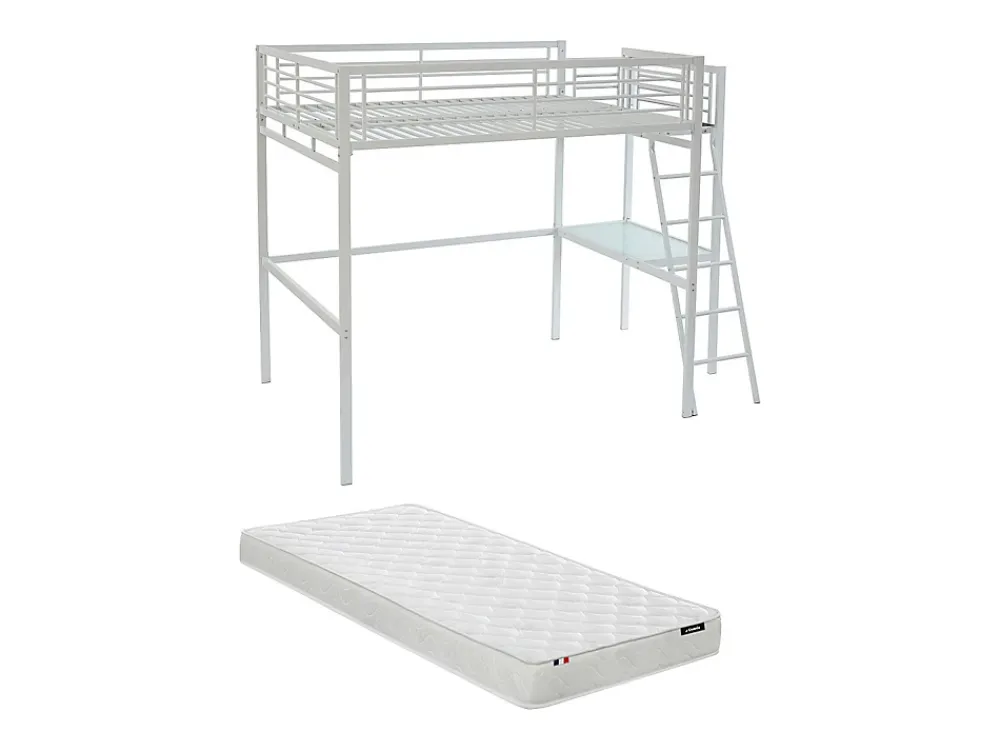 Vente-unique Lit mezzanine CASUAL II - 140 x 190 cm - plateforme bureau - Blanc + matelas* Lit Mezzanine