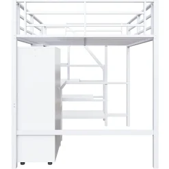 Okwish Lit Mezzanine Double 140x200 cm - Avec Bureau et Armoire Intégrés, Escalier avec Rangements - Sans Matelas - Blanc* Lit Mezzanine