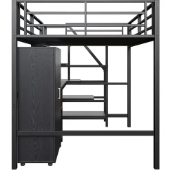 Lit Mezzanine Double 140x200 cm - Avec Bureau et Armoire, Escalier avec Rangements Intégrés - Sans Matelas - Noir><noscript><img width=