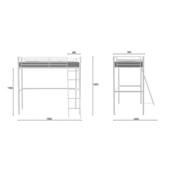Lit mezzanine ELIOT 90 x 190 cm - Métal - Sommier inclus - Blanc><noscript><img width=