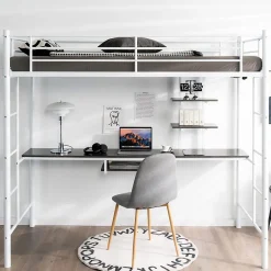Giantex Lit Mezzanine en Métal avec Bureau, Lit Superposé 2 en 1 avec Poste de Travail, 2 Échelles et Garde-Corps, Blanc*Enfant Lit Enfant