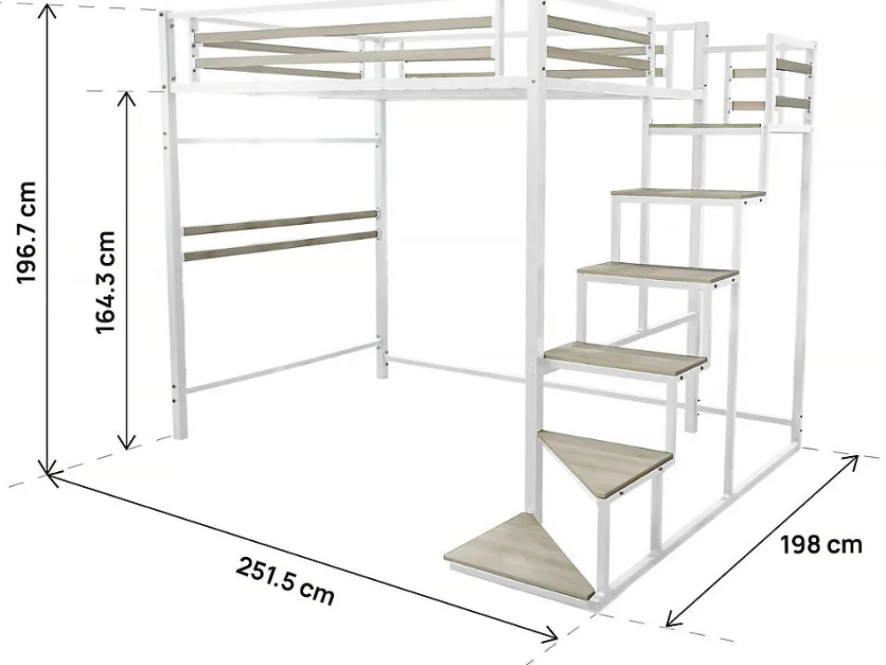 Lit mezzanine en métal avec escalier "LENA" 140 x 190 cm Blanc>Habitat Et Jardin New