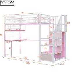 ModernLuxe Lit mezzanine en métal 90x200 cm avec LED - prise de recharge - échelle de rangement - étagères et bureau - blanc (sans matelas)* Lit Mezzanine