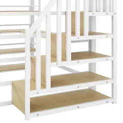 ModernLuxe Lit mezzanine en métal 140x200cm - Avec bureau et compartiments de rangement - Avec LED et port USB - MDF - Blanc (sans matelas)* Lit Mezzanine