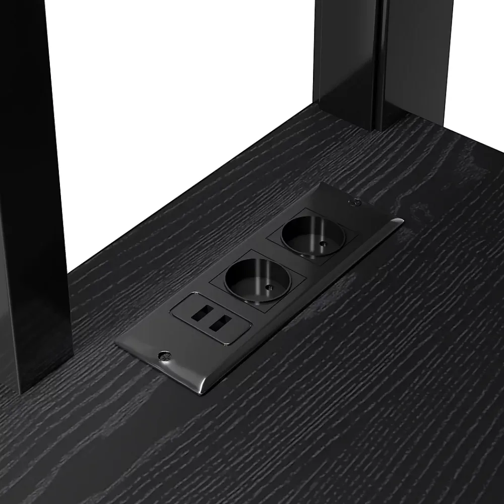 ModernLuxe Lit mezzanine en métal 140x200mm avec armoire ouverte et bureau - LED et port USB - Avec échelle de rangement et étagères - Noir* Lit Mezzanine