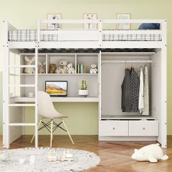 Blackcolors Lit mezzanine enfant avec bureau et armoire,90x200cm,blanc,avec échelle et rangement*Enfant Lit Enfant