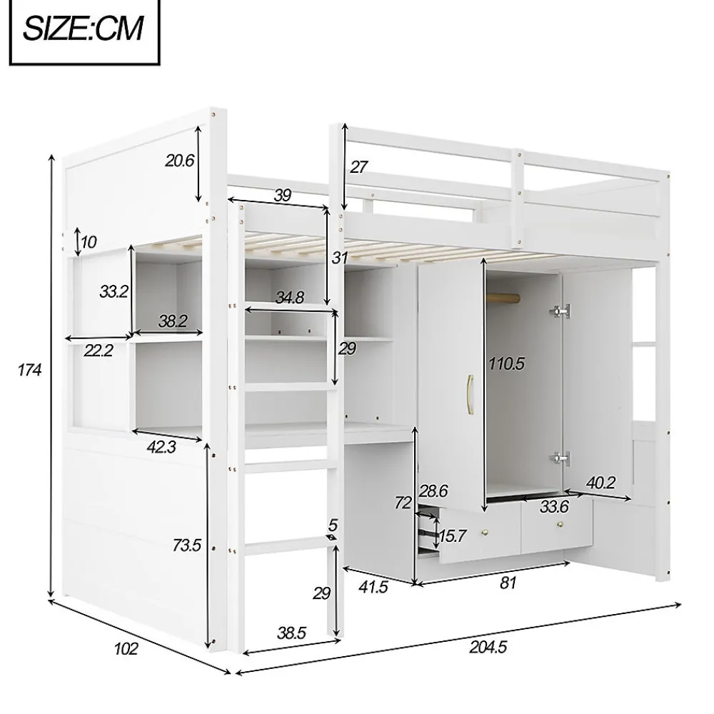 Blackcolors Lit mezzanine enfant avec bureau et armoire,90x200cm,blanc,avec échelle et rangement*Enfant Lit Enfant