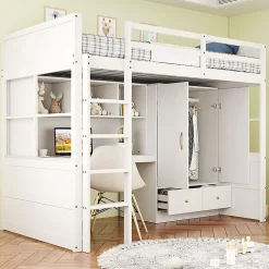 Blackcolors Lit mezzanine enfant avec bureau et armoire,90x200cm,blanc,avec échelle et rangement*Enfant Lit Enfant