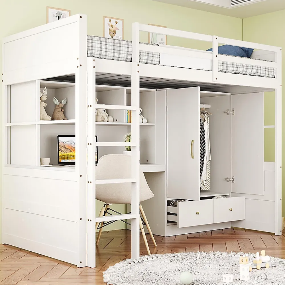 Blackcolors Lit mezzanine enfant avec bureau et armoire,90x200cm,blanc,avec échelle et rangement*Enfant Lit Enfant