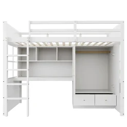 Blackcolors Lit mezzanine enfant avec bureau et armoire,90x200cm,blanc,avec échelle et rangement*Enfant Lit Enfant