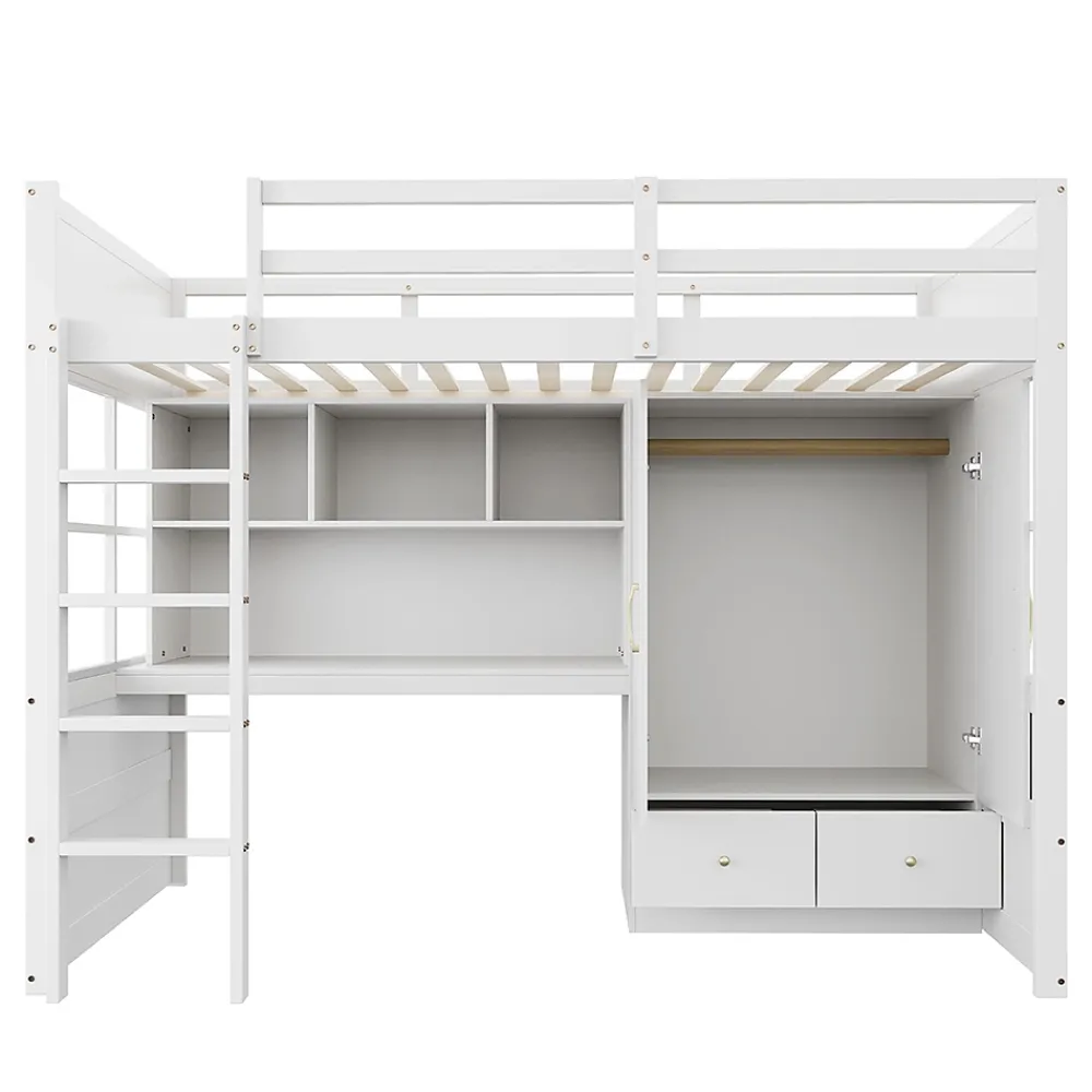 Blackcolors Lit mezzanine enfant avec bureau et armoire,90x200cm,blanc,avec échelle et rangement*Enfant Lit Enfant