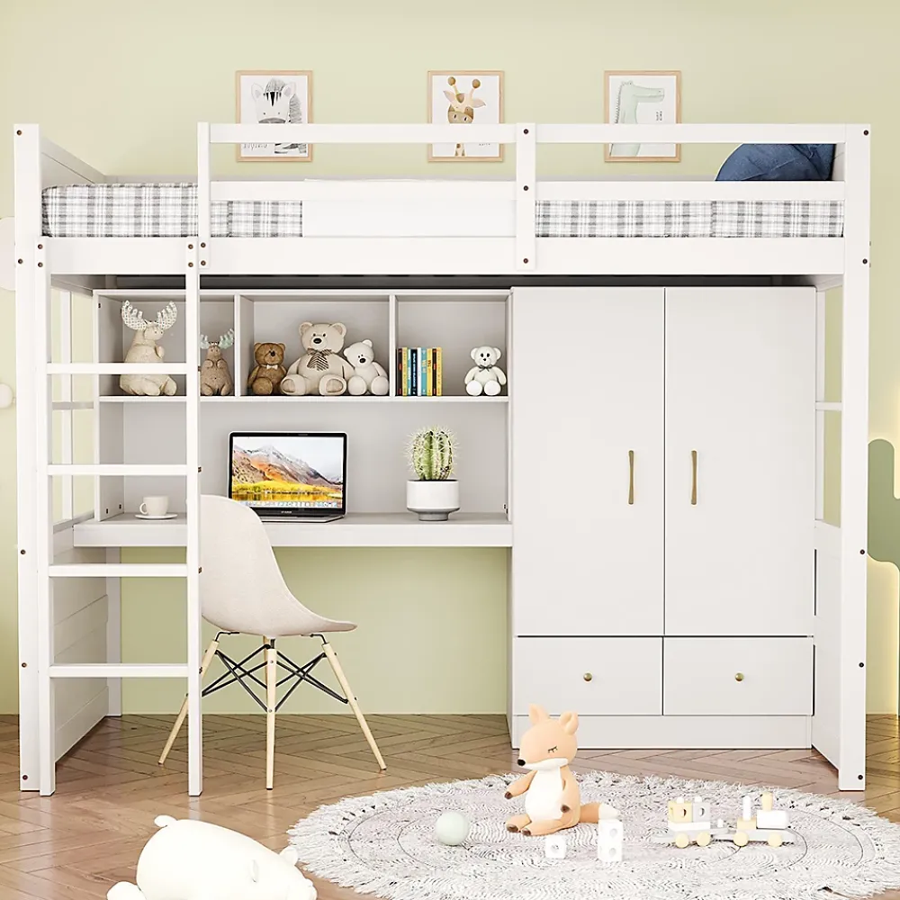 Blackcolors Lit mezzanine enfant avec bureau et armoire,90x200cm,blanc,avec échelle et rangement*Enfant Lit Enfant