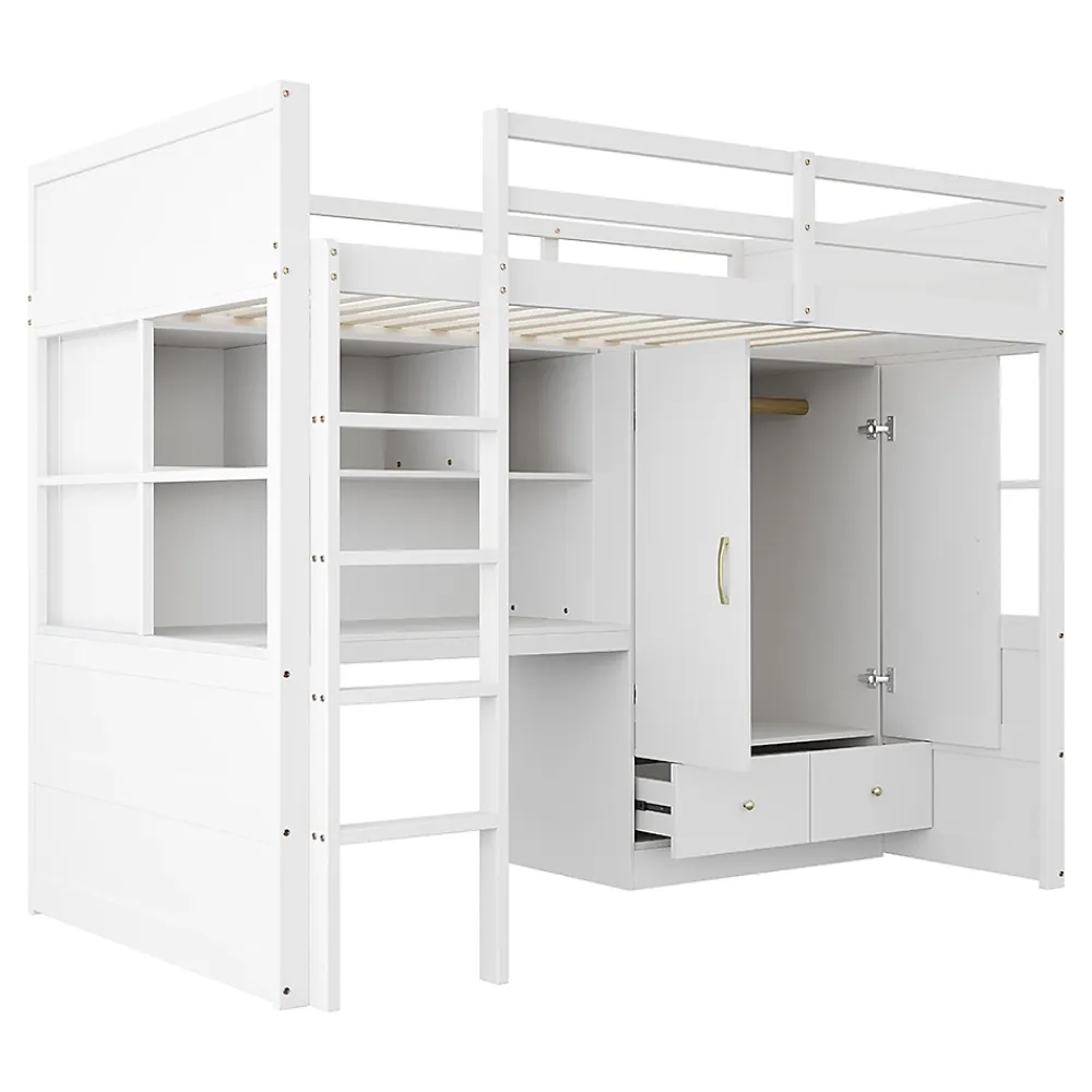 Blackcolors Lit mezzanine enfant avec bureau et armoire,90x200cm,blanc,avec échelle et rangement*Enfant Lit Enfant