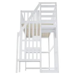 Okwish Lit Mezzanine enfant 90x200 cm avec Rangement, Escalier et Petit Dressing Intégré, Multifonction pour Chambre Ado, Blanc* Lit Mezzanine