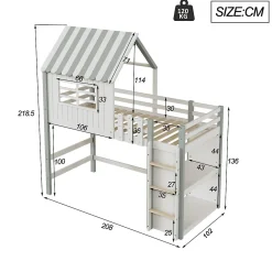 Lit Mezzanine enfant 90x200 cm - Lit Cabane avec Échelle de Sécurité, Rangement Intégré, Bois Massif MDF, Vert, Sans Matelas><noscript><img width=