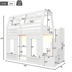 Lit mezzanine enfant 90x200cm avec LED - Barrières de sécurité et échelle de rangement - MDF + Bois massif - Blanc (sans matelas)><noscript><img width=
