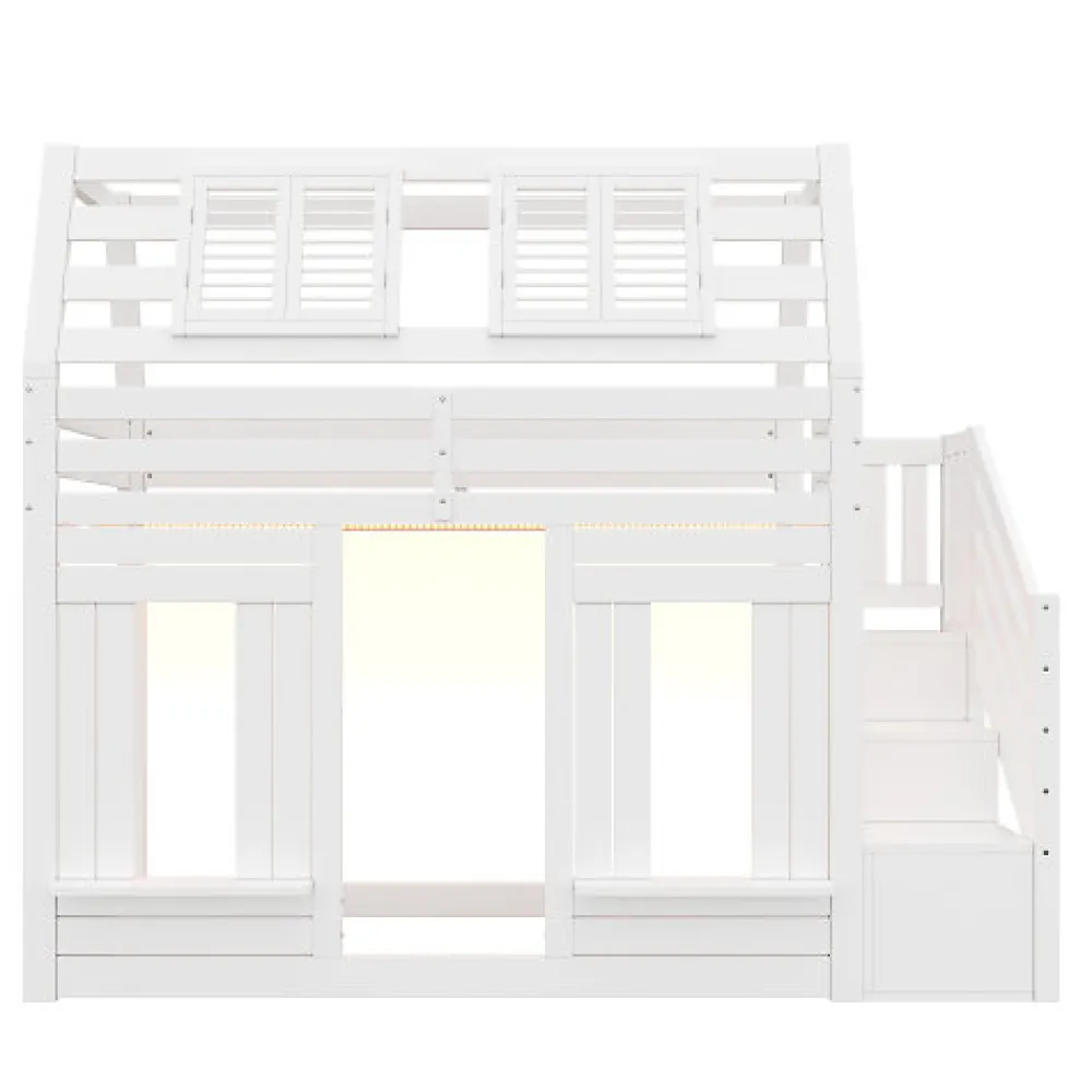 Lit mezzanine enfant 90x200cm avec LED - Barrières de sécurité et échelle de rangement - MDF + Bois massif - Blanc (sans matelas)>ModernLuxe Best