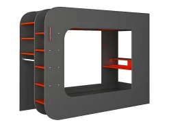 Lit mezzanine gamer 90 x 200 cm - Avec bureau et rangements - Avec LEDs - Anthracite et rouge - WARRIOR><noscript><img width=
