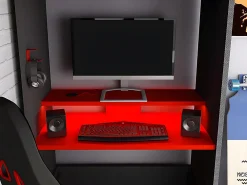 Lit mezzanine gamer 90 x 200 cm - Avec bureau et rangements - Avec LEDs - Anthracite et rouge - WARRIOR><noscript><img width=