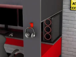 Vente-unique Lit mezzanine gamer NOAH avec bureau et rangements intégrés - 90 x 200 cm - Avec LEDs - Anthracite et rouge + matelas* Lit Mezzanine