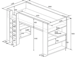 Vente-unique Lit mezzanine gamer NOAH avec bureau et rangements intégrés - 90 x 200 cm - Avec LEDs - Anthracite et rouge* Lit Mezzanine
