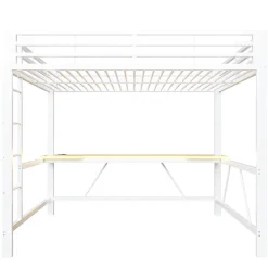 Lit mezzanine gaming en métal 160x200cm - avec bureau - avec éclairage LED et port de chargement USB - Blanc(sans matelas)><noscript><img width=