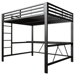 ModernLuxe Lit mezzanine gaming en métal 160x200cm - avec bureau - avec éclairage LED et port de chargement USB - Noir(sans matelas)* Lit Mezzanine