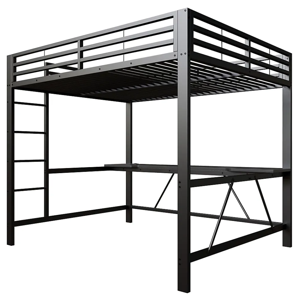 ModernLuxe Lit mezzanine gaming en métal 160x200cm - avec bureau - avec éclairage LED et port de chargement USB - Noir(sans matelas)* Lit Mezzanine