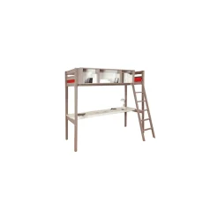 Lit mezzanine LOU 90x190 + 1 sommier + bureau + rangement 3 niches / Gris Taupe>Weber Industries Outlet