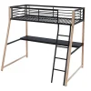 Vente-unique Lit mezzanine MALICIA - 90 x 190 cm - bureau intégré - Noir et chêne + matelas* Lit Mezzanine