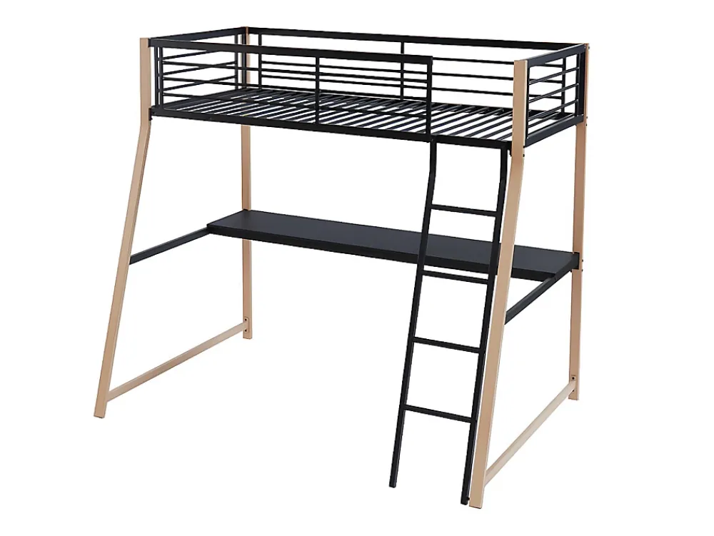 Vente-unique Lit mezzanine MALICIA - 90 x 190 cm - bureau intégré - Noir et chêne + matelas* Lit Mezzanine