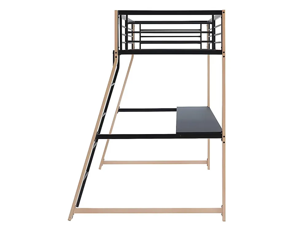 Vente-unique Lit mezzanine MALICIA - 90 x 190 cm - bureau intégré - Noir et chêne + matelas* Lit Mezzanine