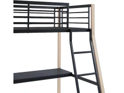 Vente-unique Lit mezzanine MALICIA - 90 x 190 cm - bureau intégré - Noir et chêne + matelas* Lit Mezzanine