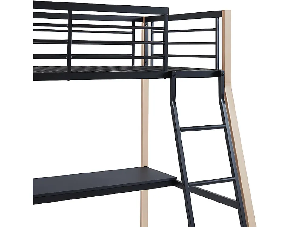 Vente-unique Lit mezzanine MALICIA - 90 x 190 cm - bureau intégré - Noir et chêne + matelas* Lit Mezzanine