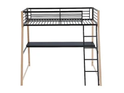 Vente-unique Lit mezzanine MALICIA - 90 x 190 cm - bureau intégré - Noir et chêne + matelas* Lit Mezzanine