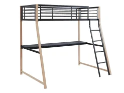 Vente-unique Lit mezzanine MALICIA - 90 x 190 cm - bureau intégré - Noir et chêne + matelas* Lit Mezzanine