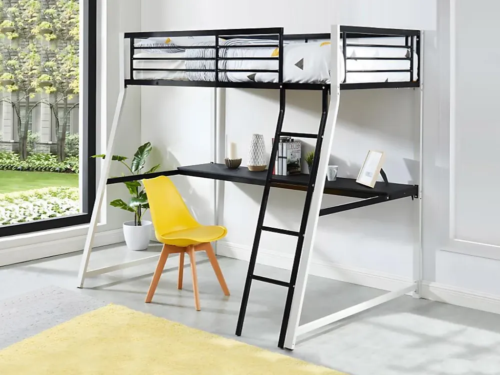 Vente-unique Lit mezzanine MALICIA - 90 x 190 cm - bureau intégré - Noir et blanc* Lit Mezzanine