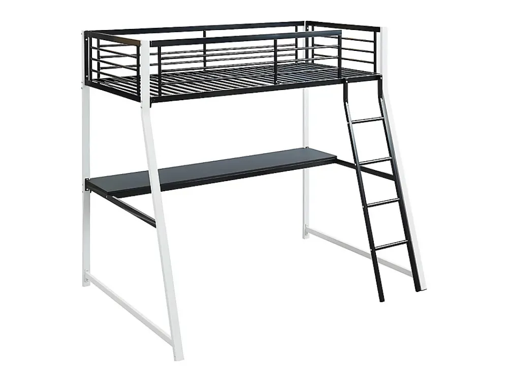 Vente-unique Lit mezzanine MALICIA - 90 x 190 cm - bureau intégré - Noir et blanc* Lit Mezzanine